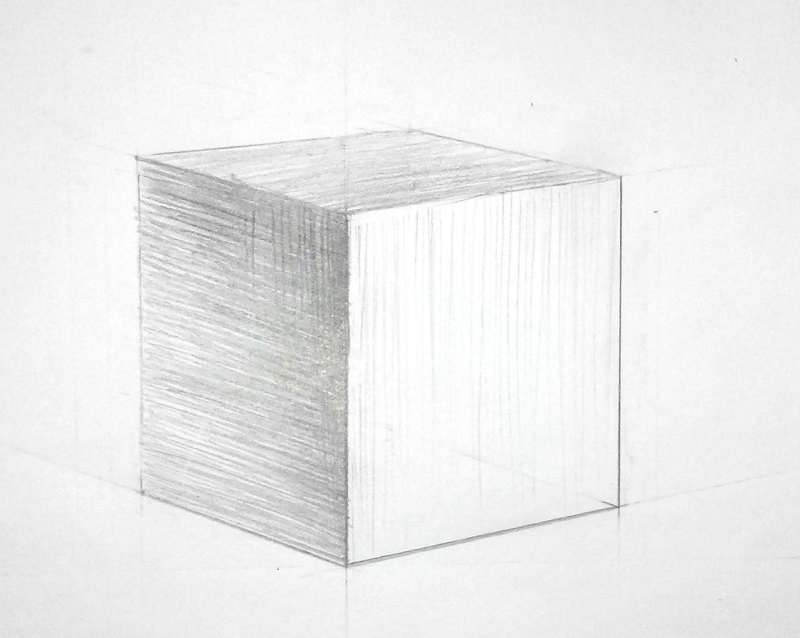 Куб в объеме карандашом