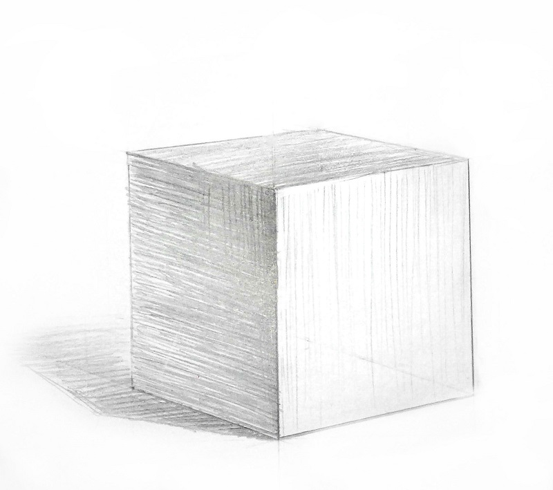 Куб намальований за законами перспективної побудови і повітряної перспективи